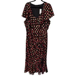 Lane Bryant Dress Womens Size 20 Multicolor Surplice Fitted Metallic Dot Midi
